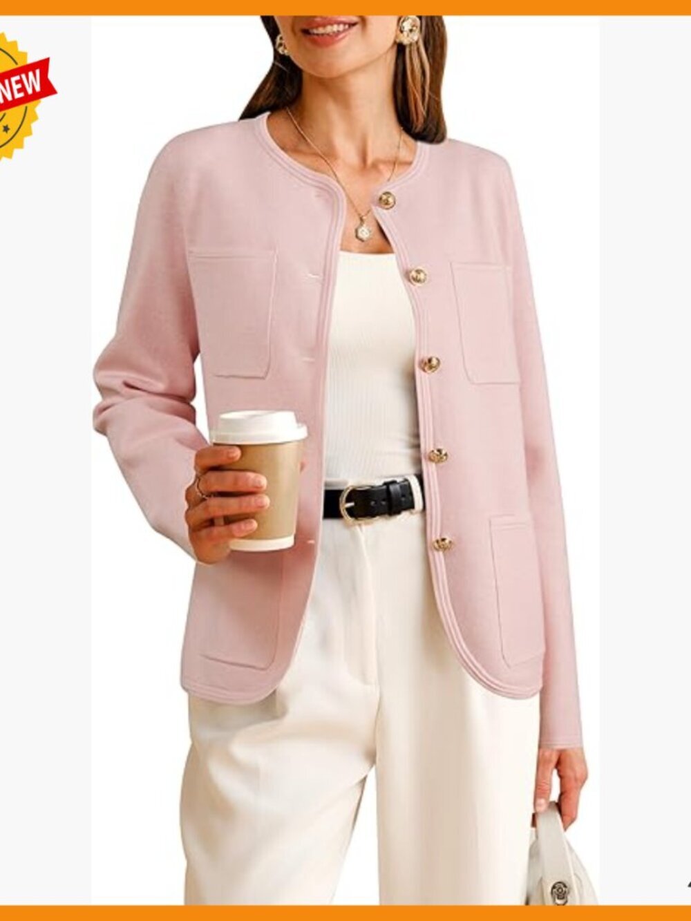 Wool Blend Sweater Blazer with Pockets, Business Casual Jacket